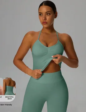 Nueva Camiseta de Yoga de Impacto Deportivo, Camiseta de Yoga para Mujer, Ropa Deportiva, Parte Superior Corta con Sujetador Incorporado Fruncido y Es - Shein - FashionsVida