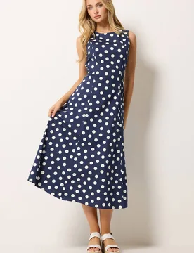 Women's Polka Dot Fit & Flare Cotton Maxi Dress in Mid Navy Size: 12 - Mid Navy - Size: 12 - M&Co - FashionsVida