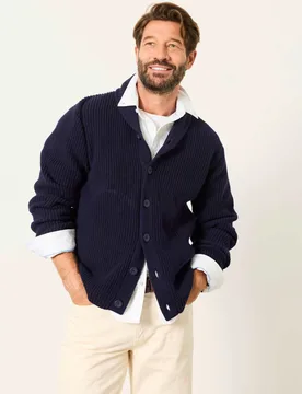 Cotton Rich Shawl Neck Cardigan Navy male - Fatface - FashionsVida