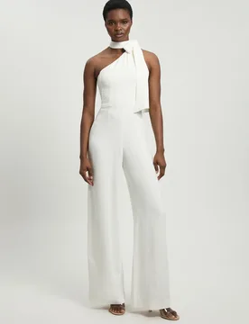 Womens Satin One Shoulder Pleat Detail Jumpsuit - White Viscose - Size 16 Uk - Karen millen - FashionsVida