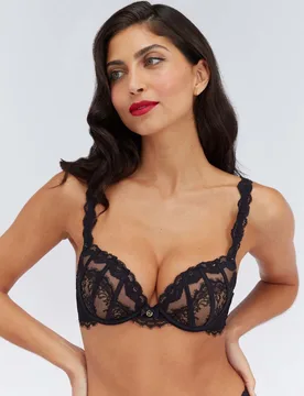 Juno Lace Wired Plunge Bra (B-DD) Black Mix female - Boux Avenue - FashionsVida