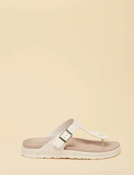 Buckle Flat Flip Flops White female
