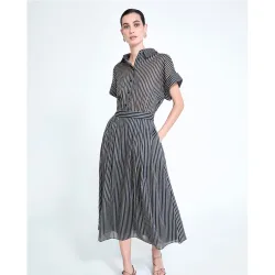 Vestido midi camisero de rayas con cinturón