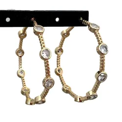 Y·YING Yellow Gold Plated CZ Pave Circle Hoops Earrings