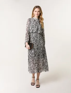 Snakeskin High Neck Pleat Dress - S / BLACK - female - Blue Vanilla - FashionsVida