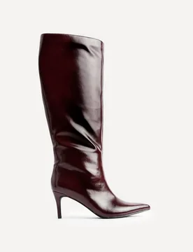 Women's Onyx Burgundy High Shine Pointed Toe High Leg Heeled Boots Size: 6-Standard Fit - Burgundy - Size: 6-Standard Fit - Linzi - FashionsVida