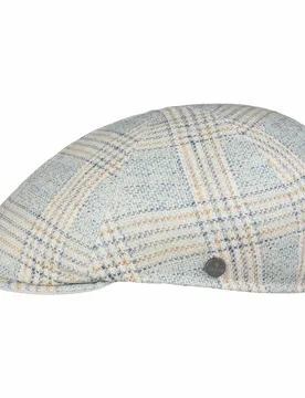 Garona Check Linen Flat Cap by - blue-beige - Size: L (58-59 cm) - Lierys - FashionsVida
