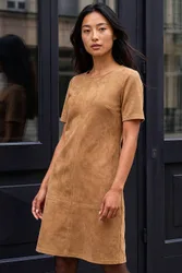 Women's Petite Premium Stretch Suede Shift Dress in Tan Size: 16 - Tan - Size: 16