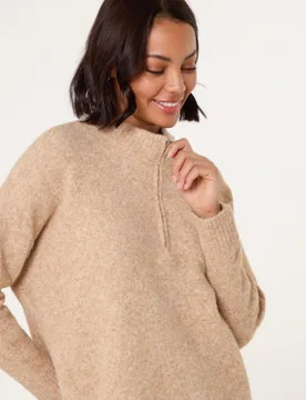 Half Zip Jumper - 14/16 / OATMEAL - female - Blue Vanilla - FashionsVida