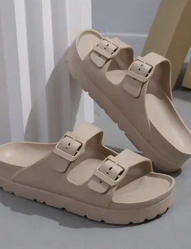 Pantuflas versátiles para el hogar 2025 de mujer, de color albaricoque, antideslizantes, duraderas, de EVA, ligeras, suaves y cómodas, sandalias par - Shein - FashionsVida