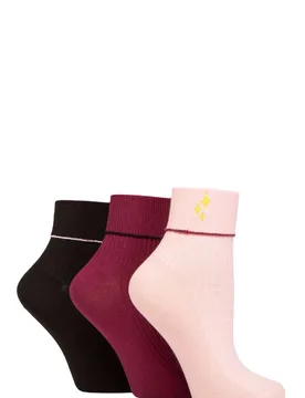 Women's 3 Pair SOCKSHOP Wildfeet Turn Over Top Socks Sparkle 4-8 Ladies - Pink - Size: Small - Wild Feet - FashionsVida