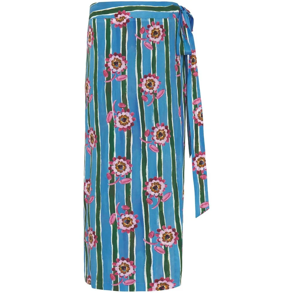 Falda midi pareo con estampado rayas y flores algodón - Mirto - FashionsVida