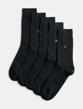 Pack Cool & Fresh™ Star Cotton Rich Socks Navy Mix male - M&S - FashionsVida