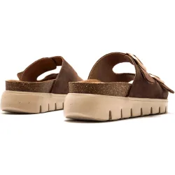 Sandalias planas de mujer en piel de serraje