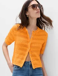 Cotton Blend Textured Cropped Cardigan Mango female