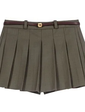 Pantalón corto de mujer efecto falda plisada de mezcla de lana - Maje - FashionsVida