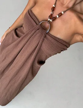 Vestido casual de diario y salidas con cuello halter fruncido de unicolor para mujer XS - Shein - FashionsVida