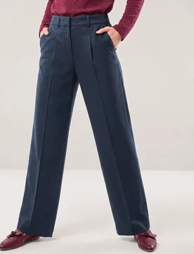 Marlene Hose aus Premium Flanell, Regular Fit#normale Größen#Kurzgrößen, Farbe Blau, 18, leicht angeraut modern weiter Schnitt Damen - Walbusch - FashionsVida