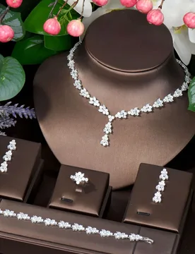 HIBRIDE Trend Flower African CZ Jewelry Sets Necklace Earrings Bracelet Ring Sets For Women Wedding Jewelry Bijoux N-1004 - Aliexpress - FashionsVida
