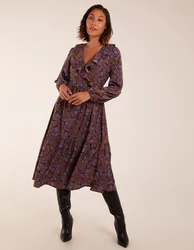 Ruffle Wrap Midi Dress - 10 / BROWN - female
