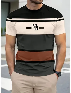 Hot-selling Men's Trendy 3D Printed Geometric Striped T-shirt, King Color Pattern T-shirt, Summer Fashion and Casual O-neck Loos - Aliexpress - FashionsVida