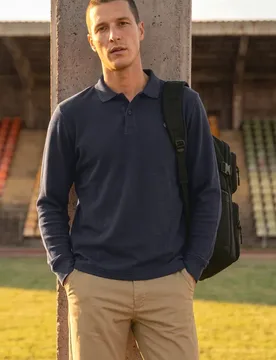 Street One Langarm Poloshirt in Waffelstruktur male Blau - Street One MEN - FashionsVida