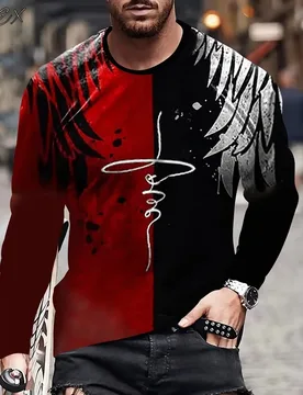 Men's T-Shirts Vintage Patchwork Print Fashion Streetwear O-Neck Graphic T Shirts Tops Casual Sport Long Sleeve Gym Clothing Men - Aliexpress - FashionsVida