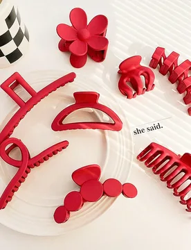 Set de 8 piezas de pasadores de pelo rojos de mujer en varios estilos, accesorios de pelo versátiles y femeninos, pinzas grandes, ganchos de pelo ele - Shein - FashionsVida