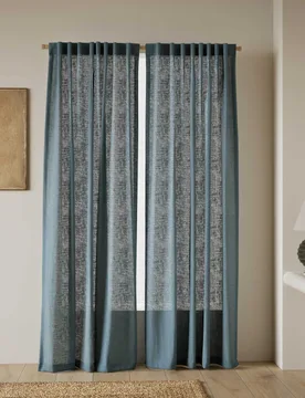 Cotton Linen Blend Sheer Multiway Curtains Dusty Blue - M&S - FashionsVida