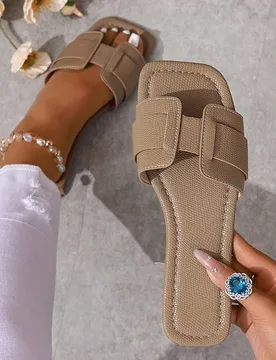 Sandalias de mujer nuevas y elegantes para primavera/verano, chanclas de playa de moda, esencial para vacaciones, vacaciones, marrón, negro, planas C - Shein - FashionsVida