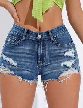 Shorts pitillo lavados y rasgados versátiles y de moda para mujer talla grande 0XL - Shein - FashionsVida