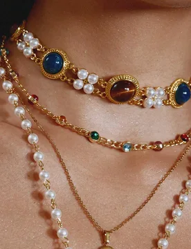 Pieza Collar de flor chapado en oro de 18K con perla/nácar, con textura, acentos metálicos, adecuado para fiesta, casual, concierto/festival, discot - Shein - FashionsVida