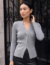 Ribbed Cable Knit Jumper Grey female