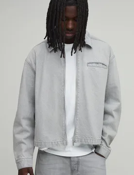 Herren Essenzielle Kastige Denim Harrington-Jacke Grey Größe XL - boohooMAN - FashionsVida