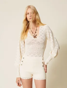 Body en maille avec motif floral - TWINSET - FashionsVida