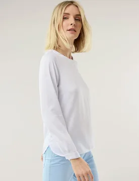 T-Shirt-Bluse Extra Leicht, normale Größen, Farbe Weiß, 46, mit langem Arm weichfließend Damen - Walbusch - FashionsVida