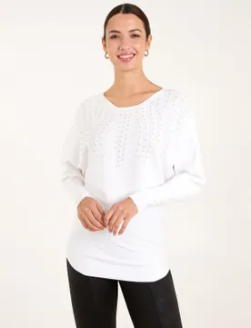 Embellished Pearl Knitted Jumper - L/XL / IVORY - female - Blue Vanilla - FashionsVida