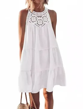 Spring/Summer 2026 openwork lace patchwork halterneck A-line dress - Aliexpress - FashionsVida