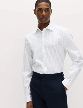 Regular Fit Pure Cotton Striped Shirt White Mix male - M&S - FashionsVida