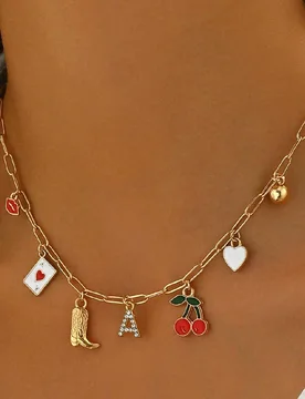 Pieza Collar con colgante con inicial para mujer con cadena dorada, colgante de cereza en forma de corazón, collar tipo choker estilo vaquero occiden - Shein - FashionsVida