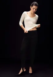 Basic-Woll-Seidenpullover mit V-Ausschnitt Vanille L