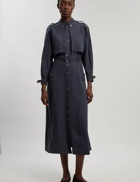 Women's Cupro Utility Twill Woven Shirt Dress With Belt Detail in Navy Size: 6 - Navy - Size: 6 - Karen millen - FashionsVida