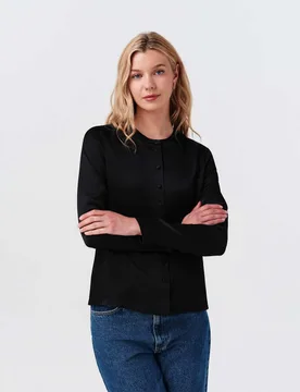 Crepe Button Front Blouse Black female - GHOST - FashionsVida