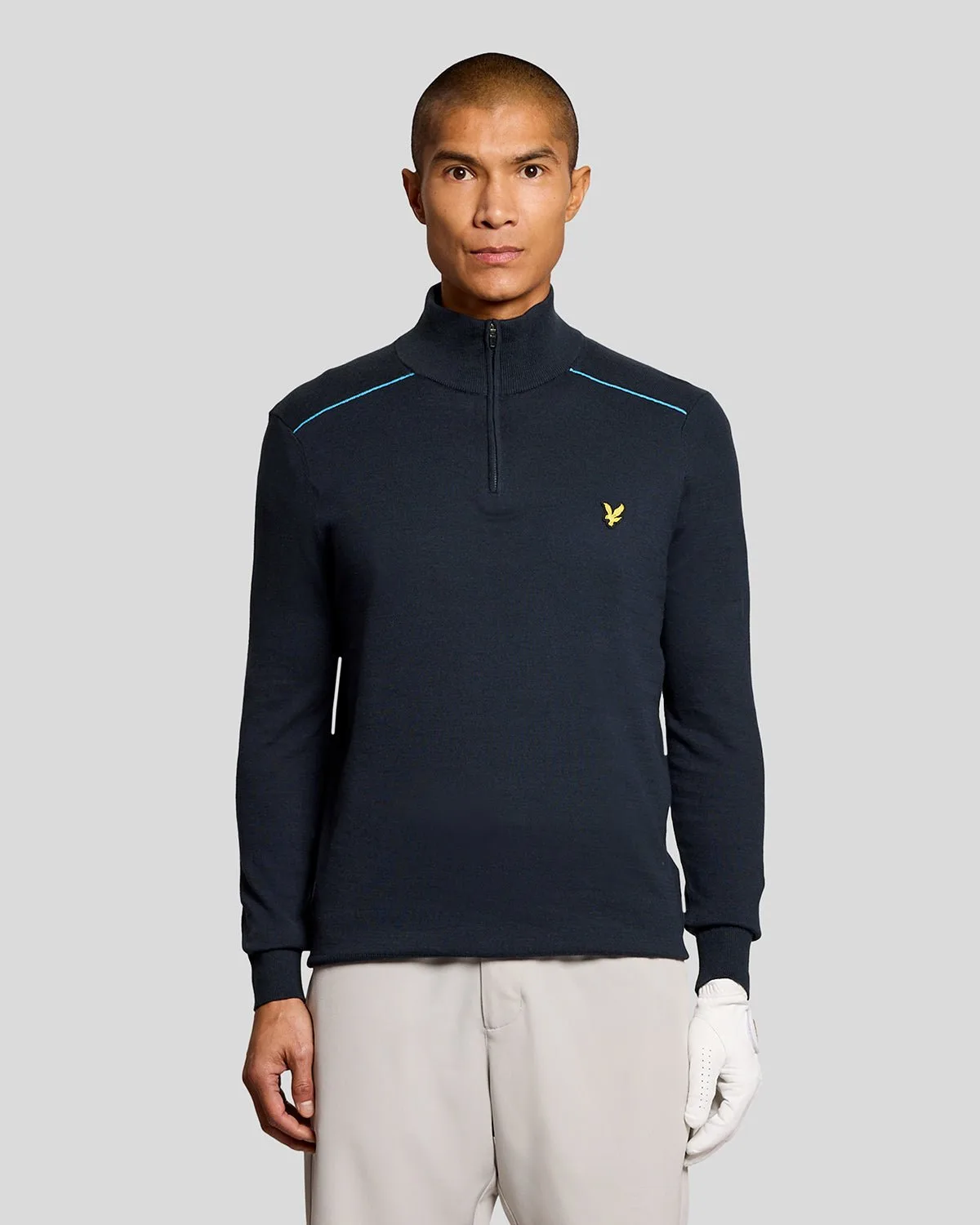 Men's Golf Cotton Tipped 1/4 Zip Jumper in Navy - Lyle & Scott - FashionsVida
