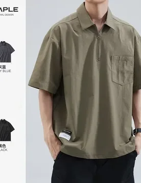 Japanese Retro Short Sleeved Casual Loose T-shirt for Men 2026 Summer Fashion Half Zipper Polo Shirt for Men's Plus Size T-shirt - Aliexpress - FashionsVida