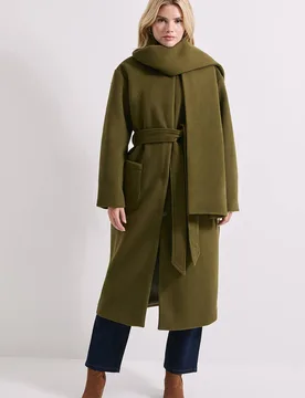 Women's Belted Round Neck Scarf Coat in Olive Size: 16 - Olive - Size: 16 - Dorothy perkins - FashionsVida