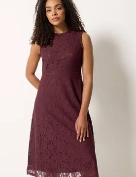 Women's Lace Skater Dress in Burgundy Size: 22 - Burgundy - Size: 22 - M&Co - FashionsVida