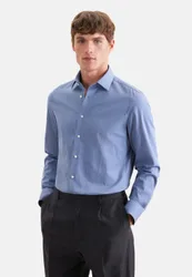 Shaped Flanellhemd Uni Blau 45