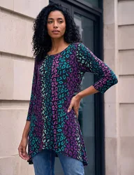Animal Print Hanky Hem Tunic Teal female
