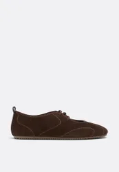 Sneaker-Ballerinas aus Leder mit elastischem Riemen BRAUN 39